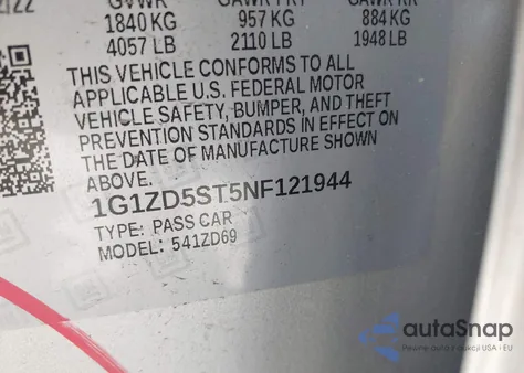 2022 Chevrolet Malibu Fwd Lt from USA, damaged, VIN 1G1ZD5ST5NF121944